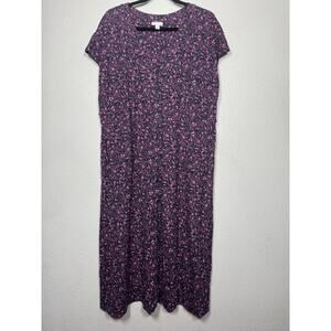 J.Jill Floral Paisley Dress Short Sleeve Navy Blue Pink Sz L